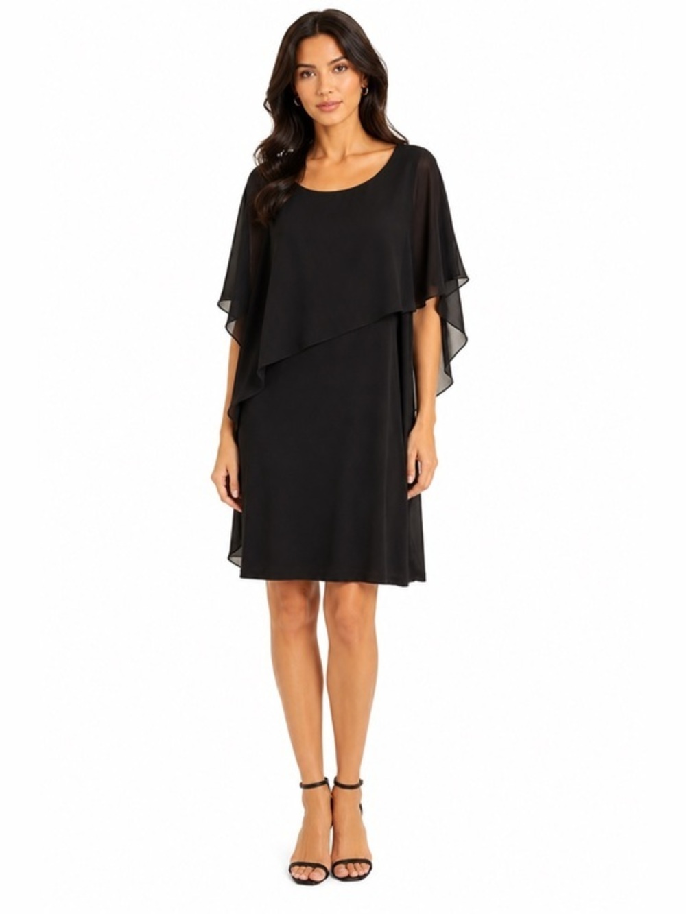 Glamour Black Chiffon Overlay Flutter Sleeve Dress Size 12